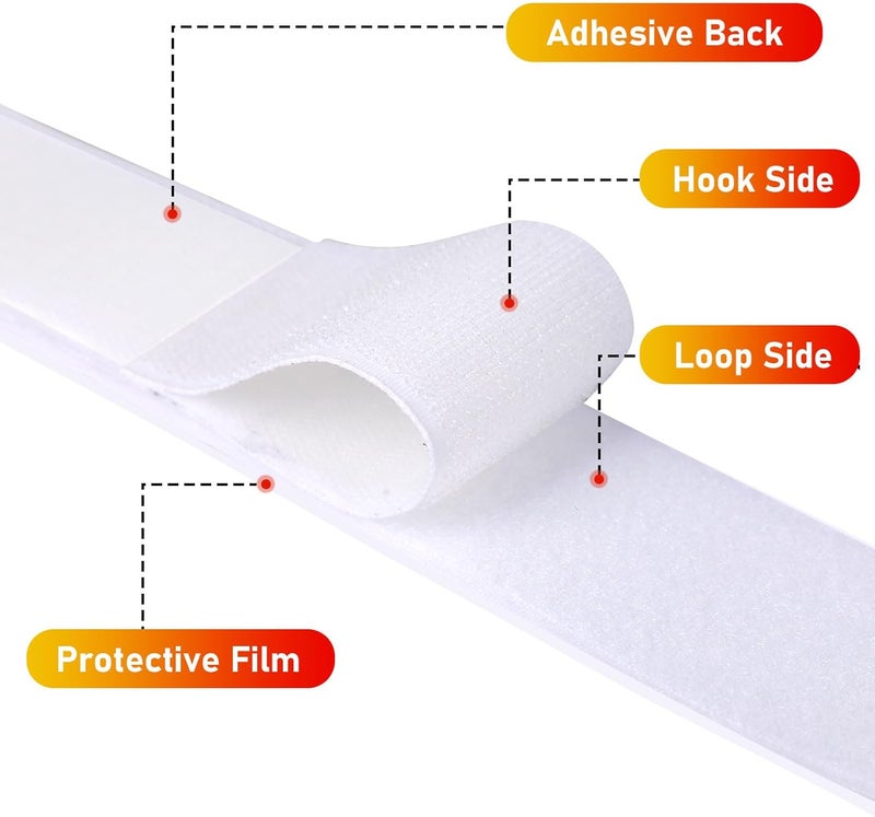 PTUNA 30Ft *2 Inch Hook and Loop Tape with Adhesive Back, Heavy Duty Double Sided Adhesive Strips, Strong Sticky Strips Roll for Home/Office/School/Car, White - Image 2